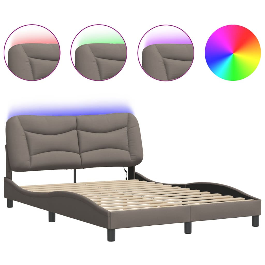 sengeramme med LED uden madras Hvar 140x200 cm stof gråbrun