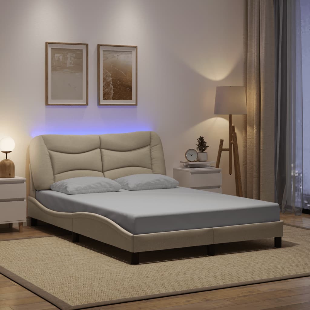 sengeramme med LED uden madras Hvar 140x200 cm stof cremefarvet