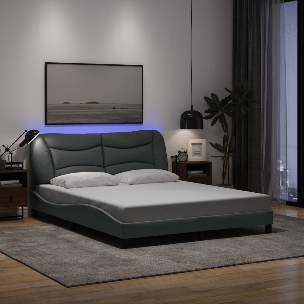 sengeramme med LED uden madras Hvar 160x200 cm stof lysegrå