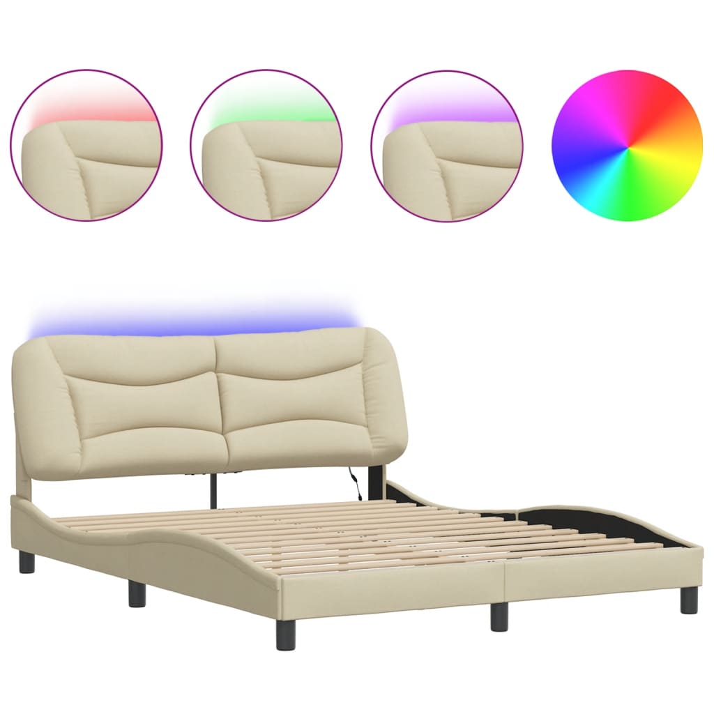 sengeramme med LED uden madras Hvar 160x200 cm stof cremefarvet