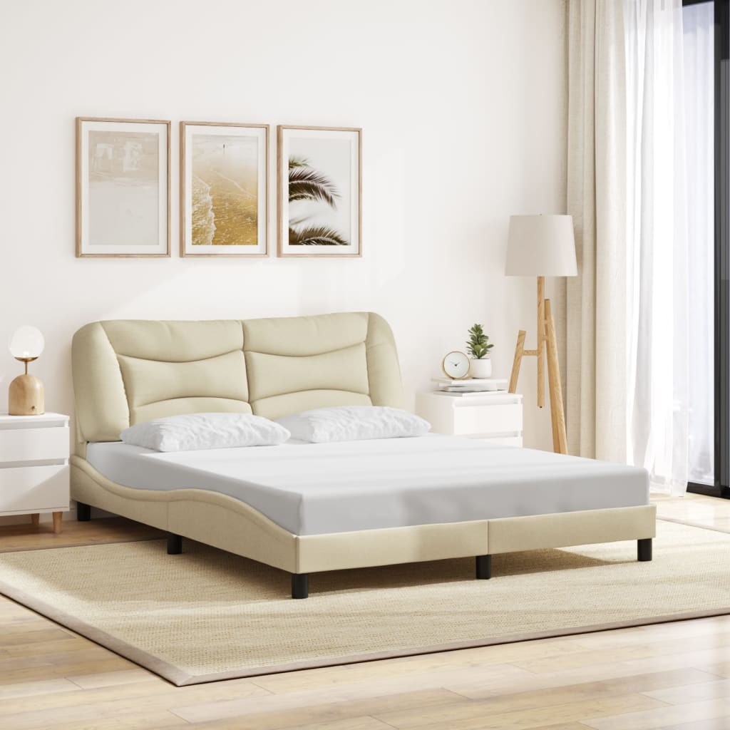 sengeramme med LED uden madras Hvar 160x200 cm stof cremefarvet