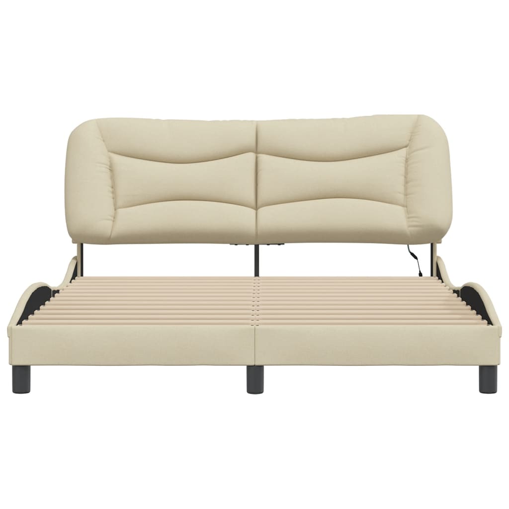sengeramme med LED uden madras Hvar 160x200 cm stof cremefarvet