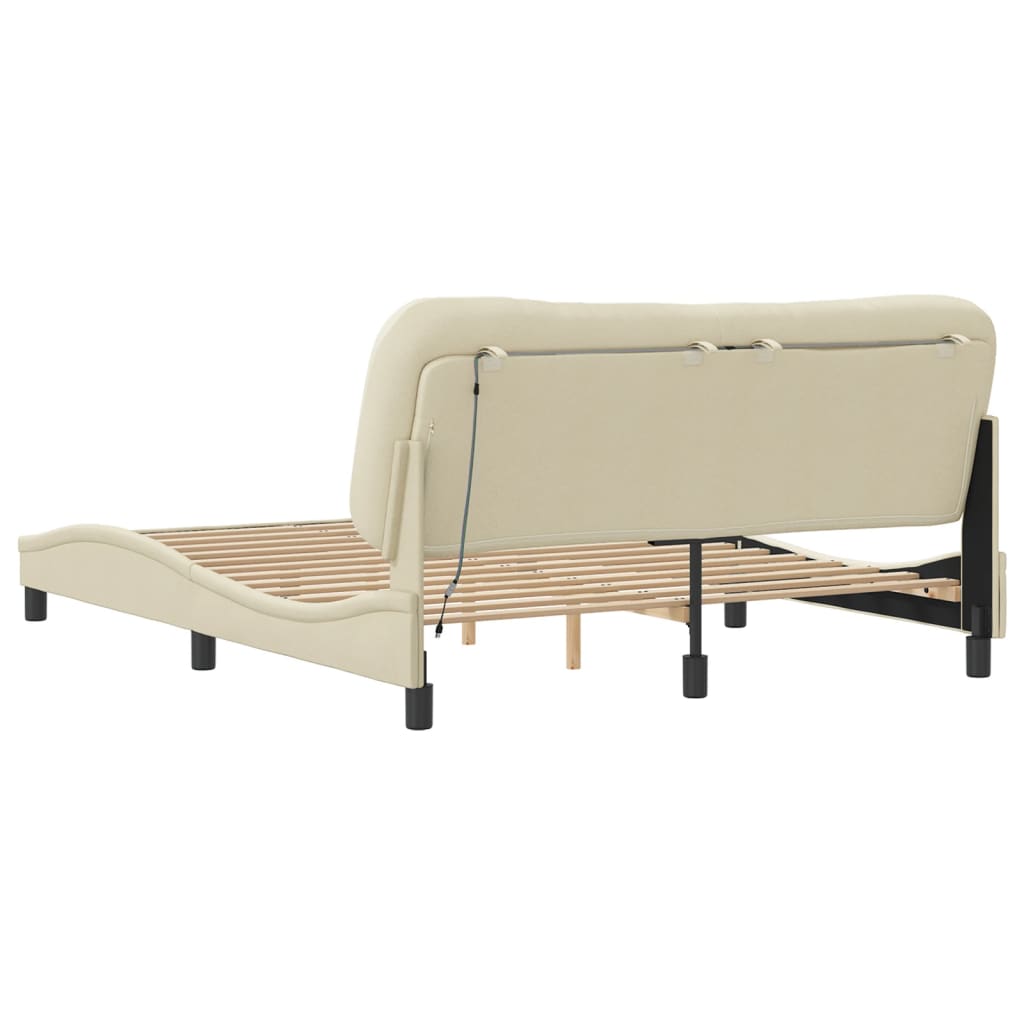 sengeramme med LED uden madras Hvar 160x200 cm stof cremefarvet