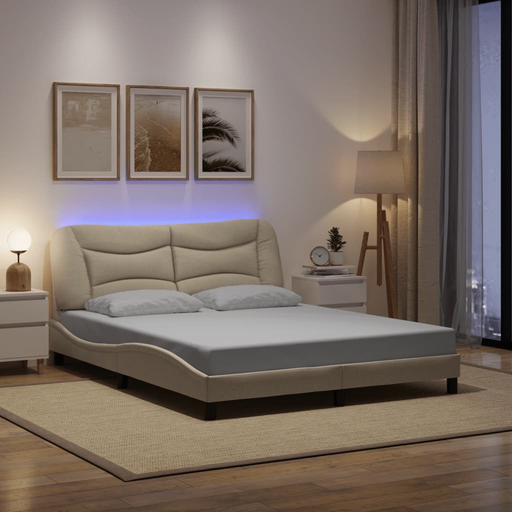 sengeramme med LED uden madras Hvar 160x200 cm stof cremefarvet