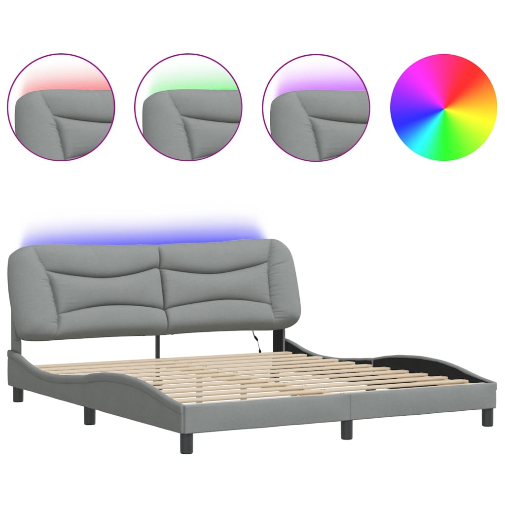 sengeramme med LED uden madras Hvar 180x200 cm stof grå