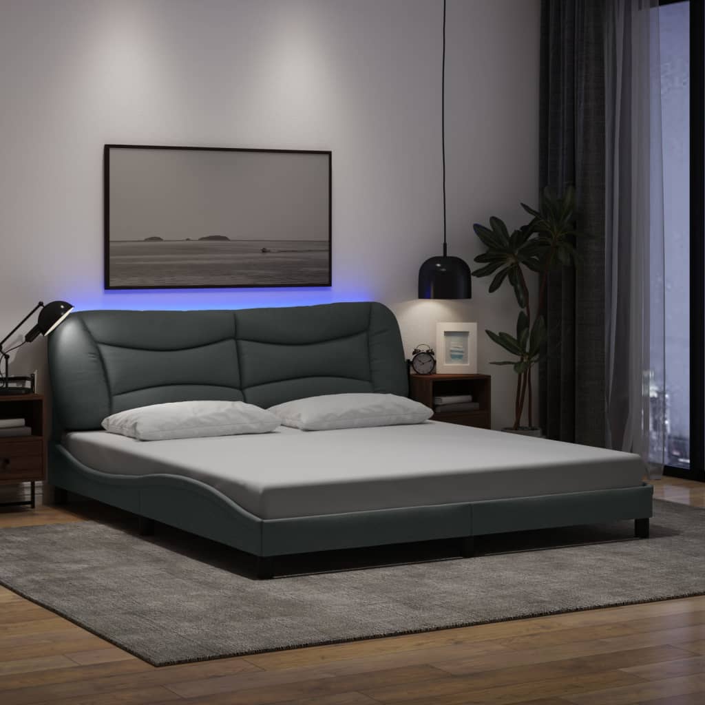 sengeramme med LED uden madras Hvar 180x200 cm stof grå