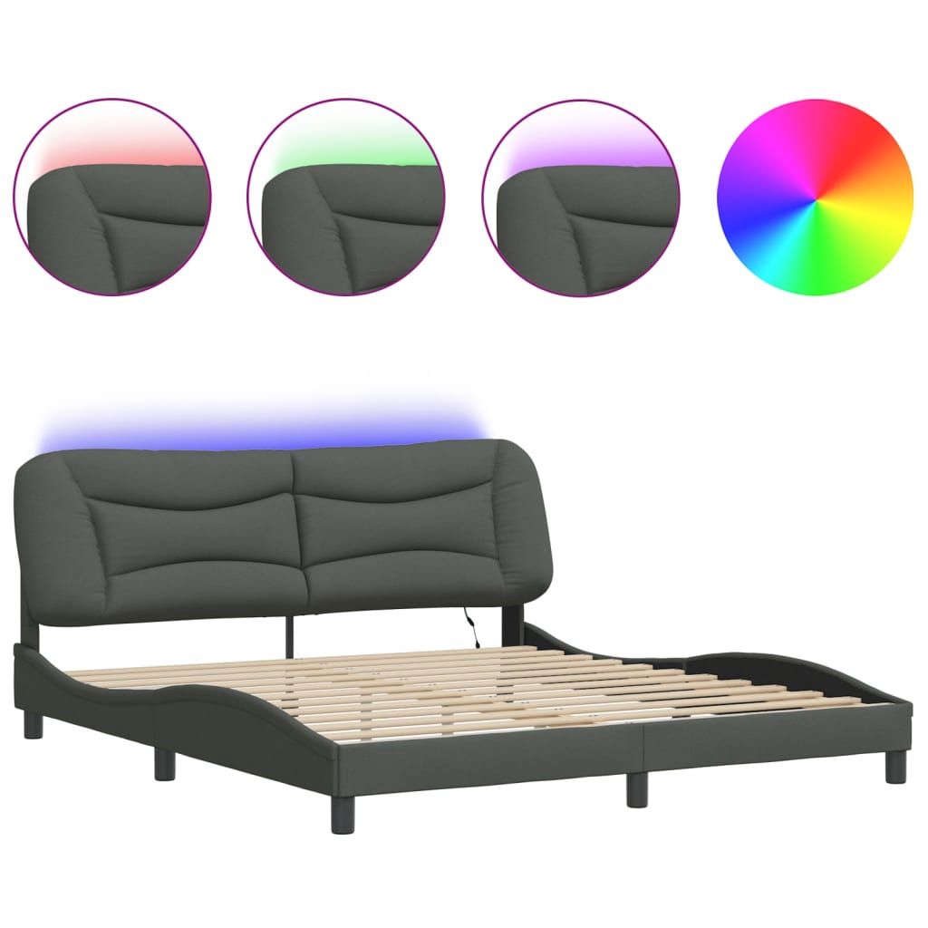 sengeramme med LED uden madras Hvar 180x200 cm stof mørkegrå