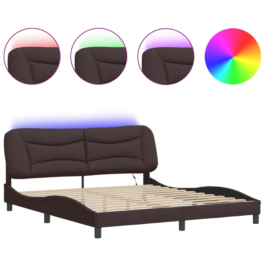 sengeramme med LED uden madras Hvar 180x200 cm stof mørkebrun