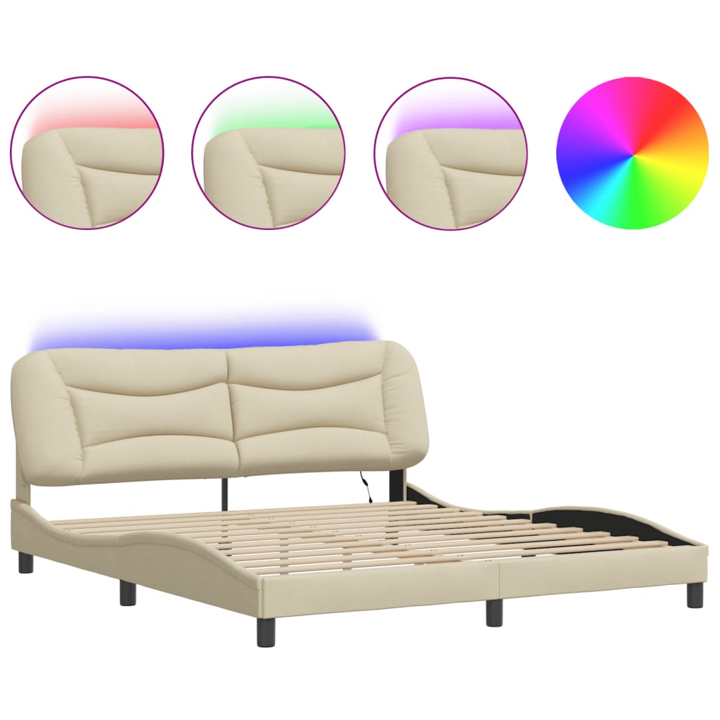 sengeramme med LED uden madras Hvar 180x200 cm stof cremefarvet