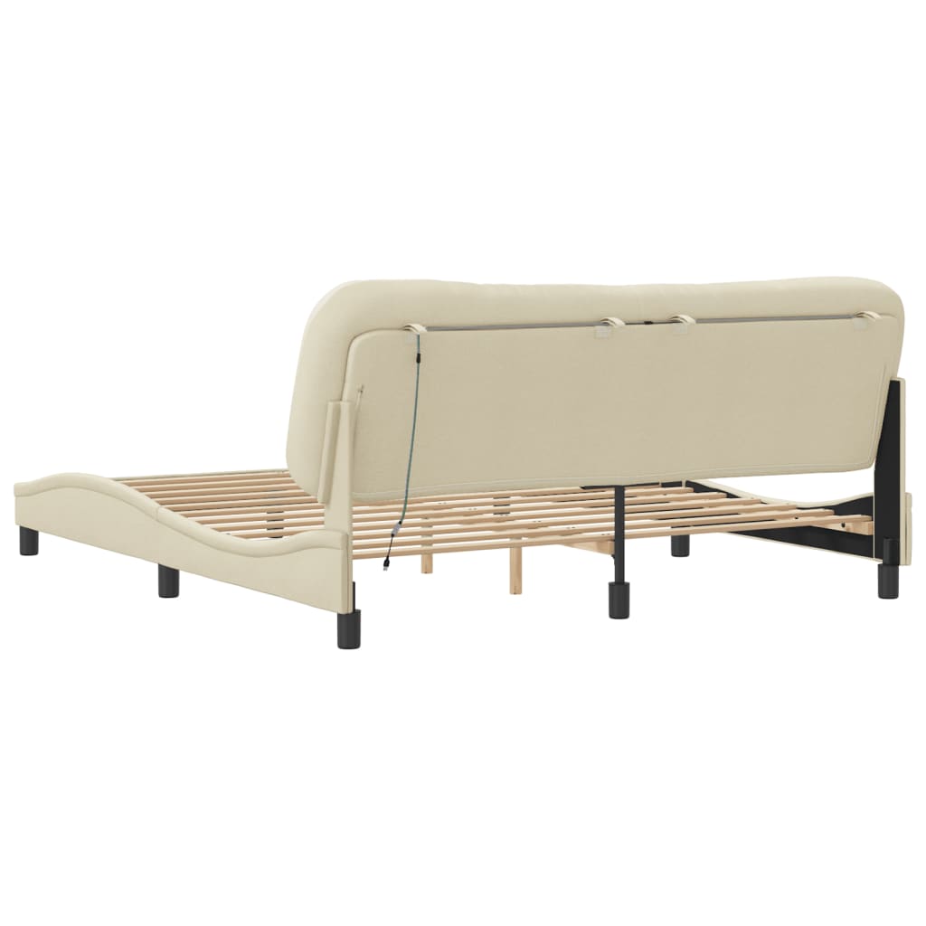 sengeramme med LED uden madras Hvar 180x200 cm stof cremefarvet