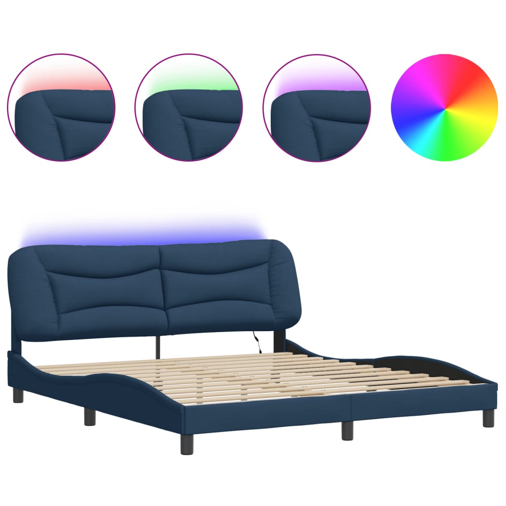 sengeramme med LED uden madras Hvar 180x200 cm stof blå