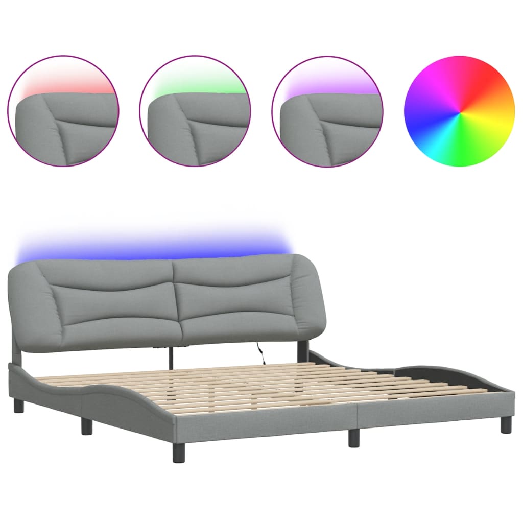 sengeramme med LED uden madras Hvar 200x200 cm stof lysegrå