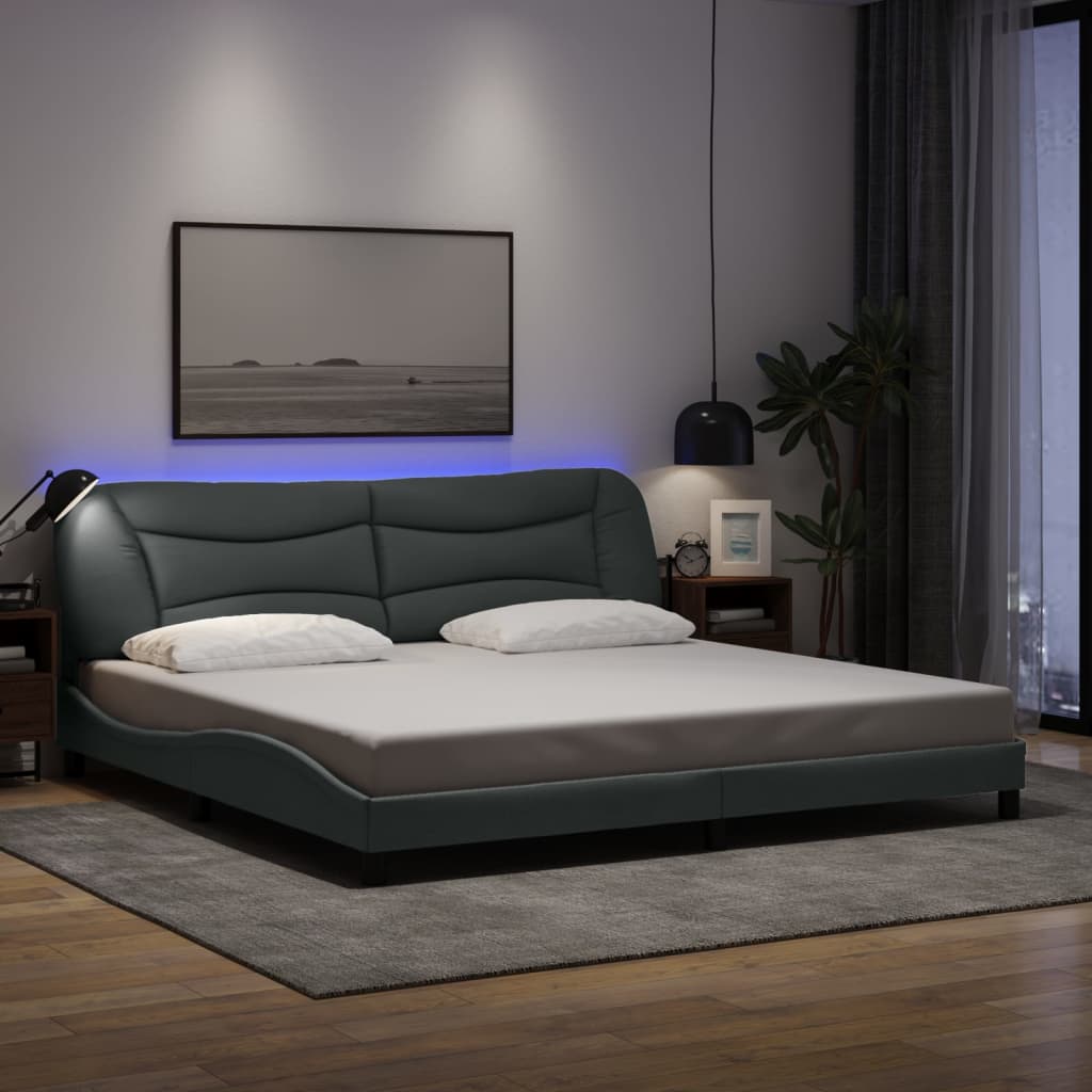 sengeramme med LED uden madras Hvar 200x200 cm stof lysegrå
