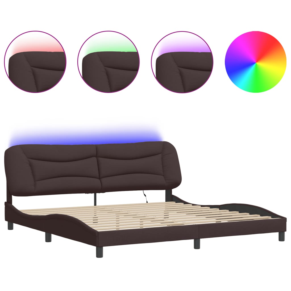 sengeramme med LED uden madras Hvar 200x200 cm stof mørkebrun