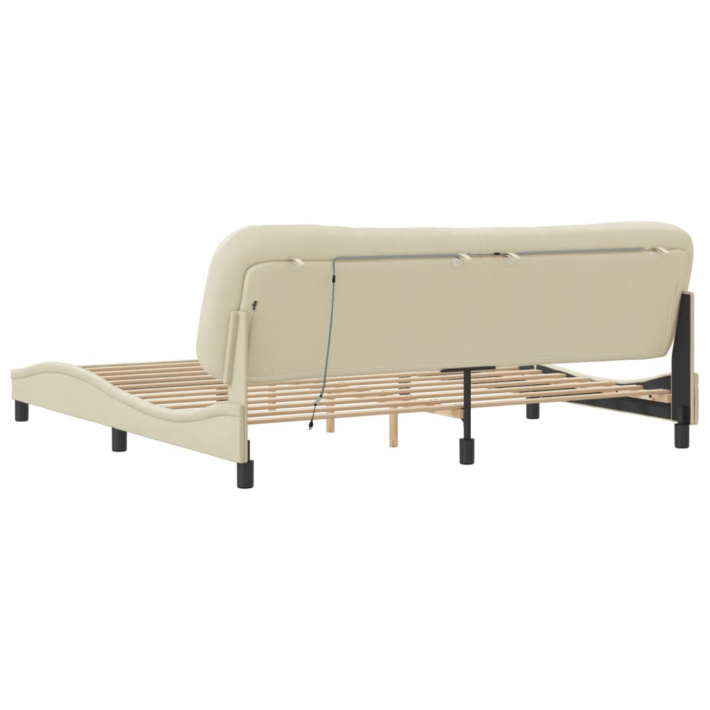 sengeramme med LED uden madras Hvar 200x200 cm stof cremefarvet
