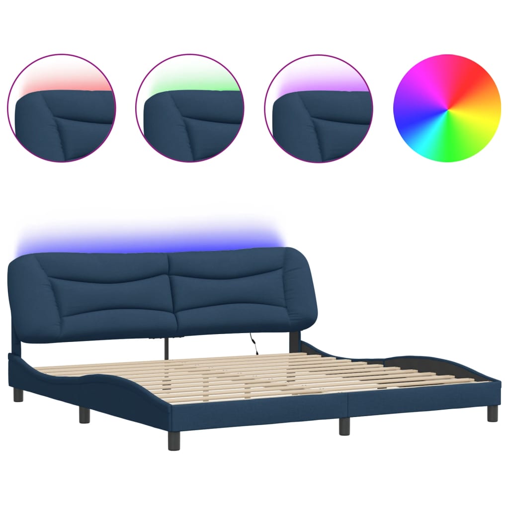 sengeramme med LED uden madras Hvar 200x200 cm stof blå