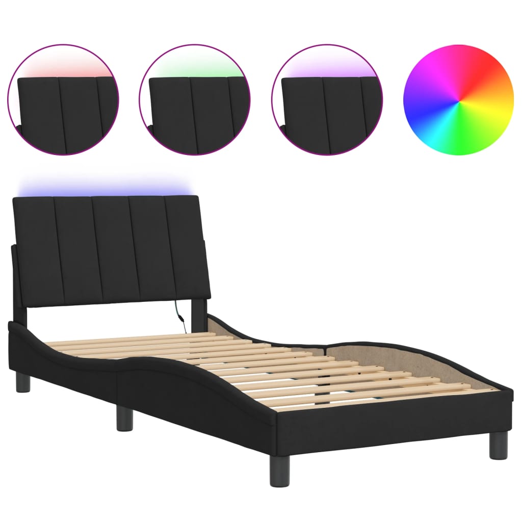 sengeramme med LED uden madras Hanko 80x200 cm velour sort