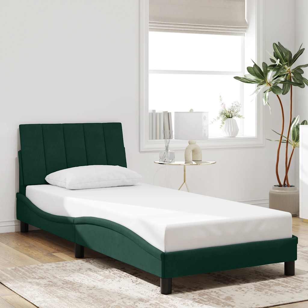 sengeramme med LED uden madras Hanko 80x200 cm velour mørkegrøn