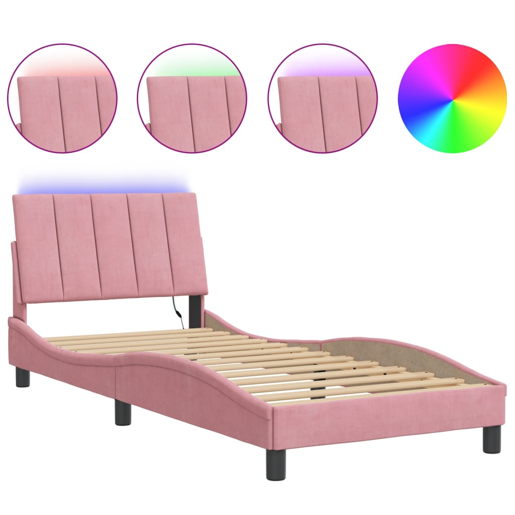 sengeramme med LED uden madras Hanko 80x200 cm velour pink