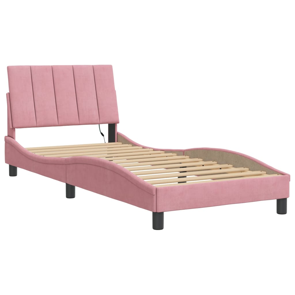 sengeramme med LED uden madras Hanko 80x200 cm velour pink
