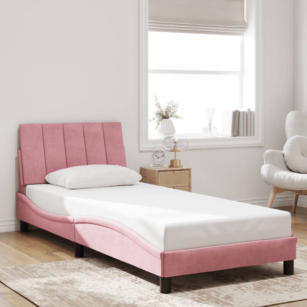sengeramme med LED uden madras Hanko 80x200 cm velour pink