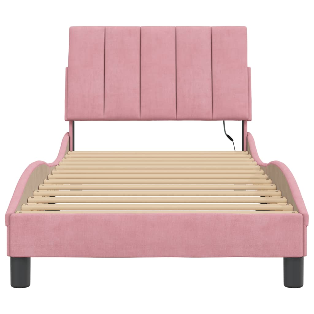 sengeramme med LED uden madras Hanko 80x200 cm velour pink