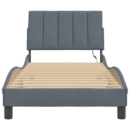 sengeramme med LED uden madras Hanko 90x190 cm velour mørkegrå