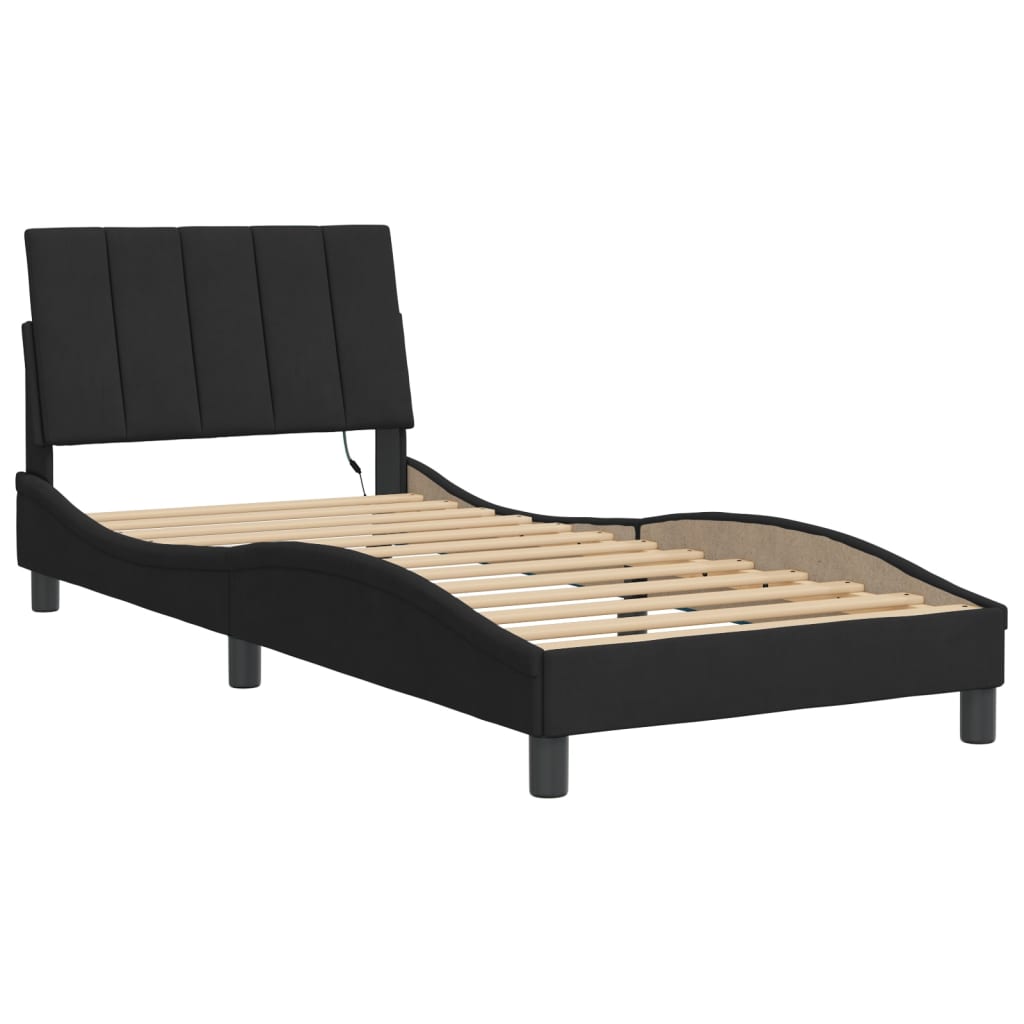 sengeramme med LED uden madras Hanko 90x190 cm velour sort