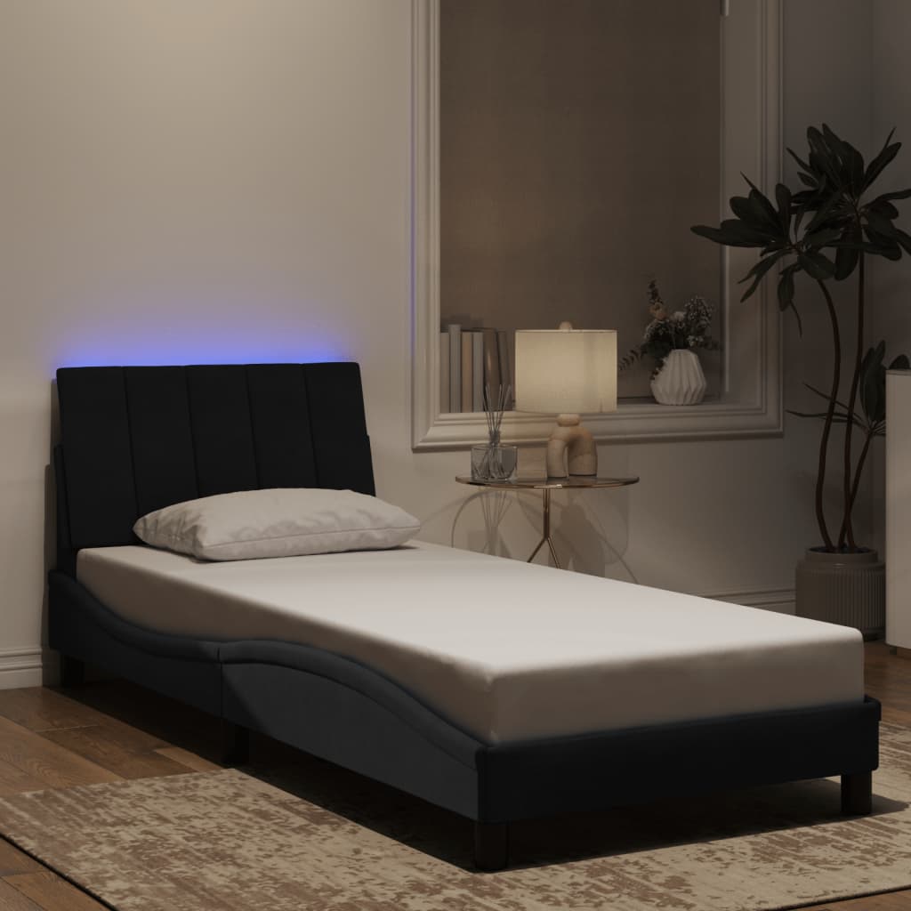 sengeramme med LED uden madras Hanko 90x190 cm velour sort