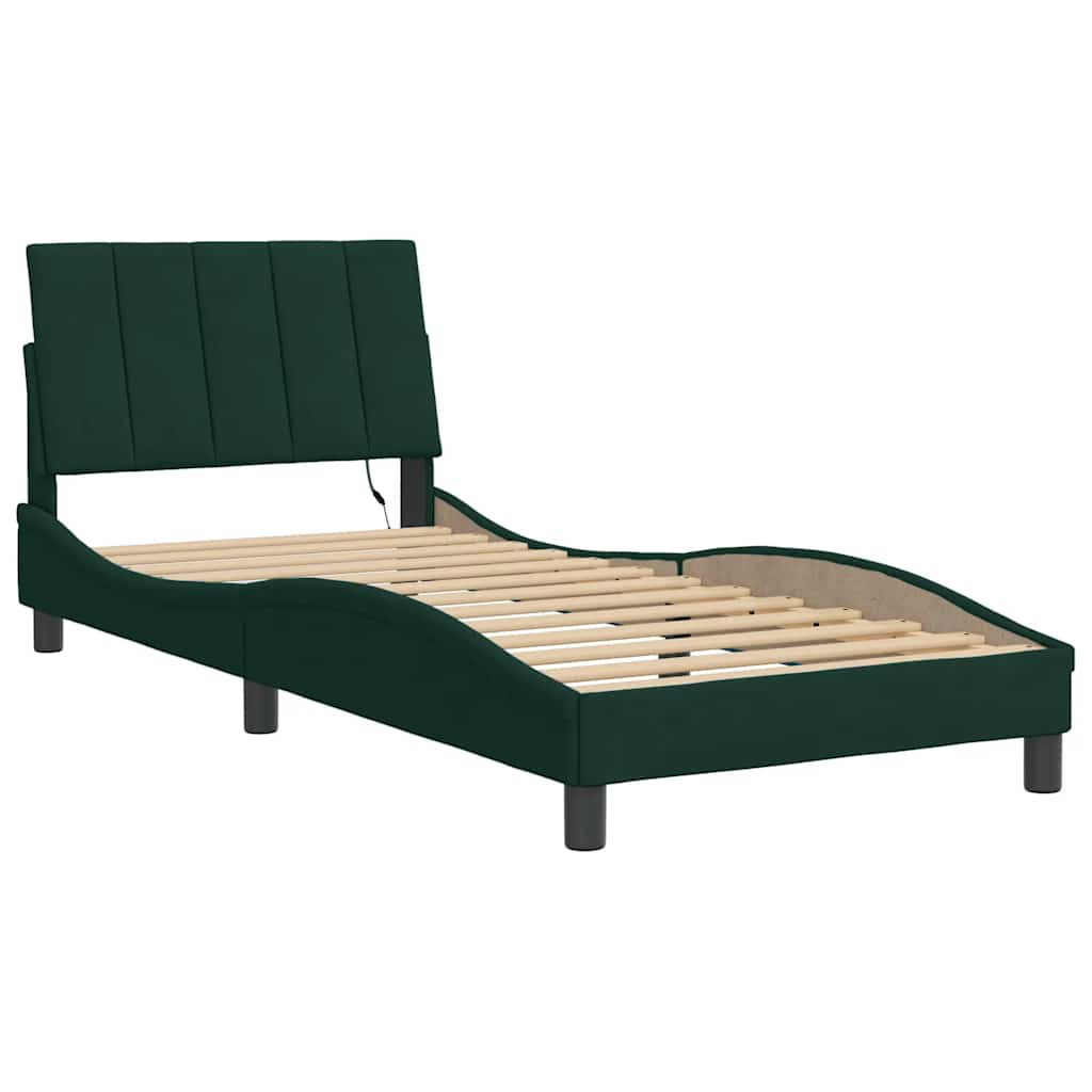 sengeramme med LED uden madras Hanko 90x190 cm velour mørkegrøn