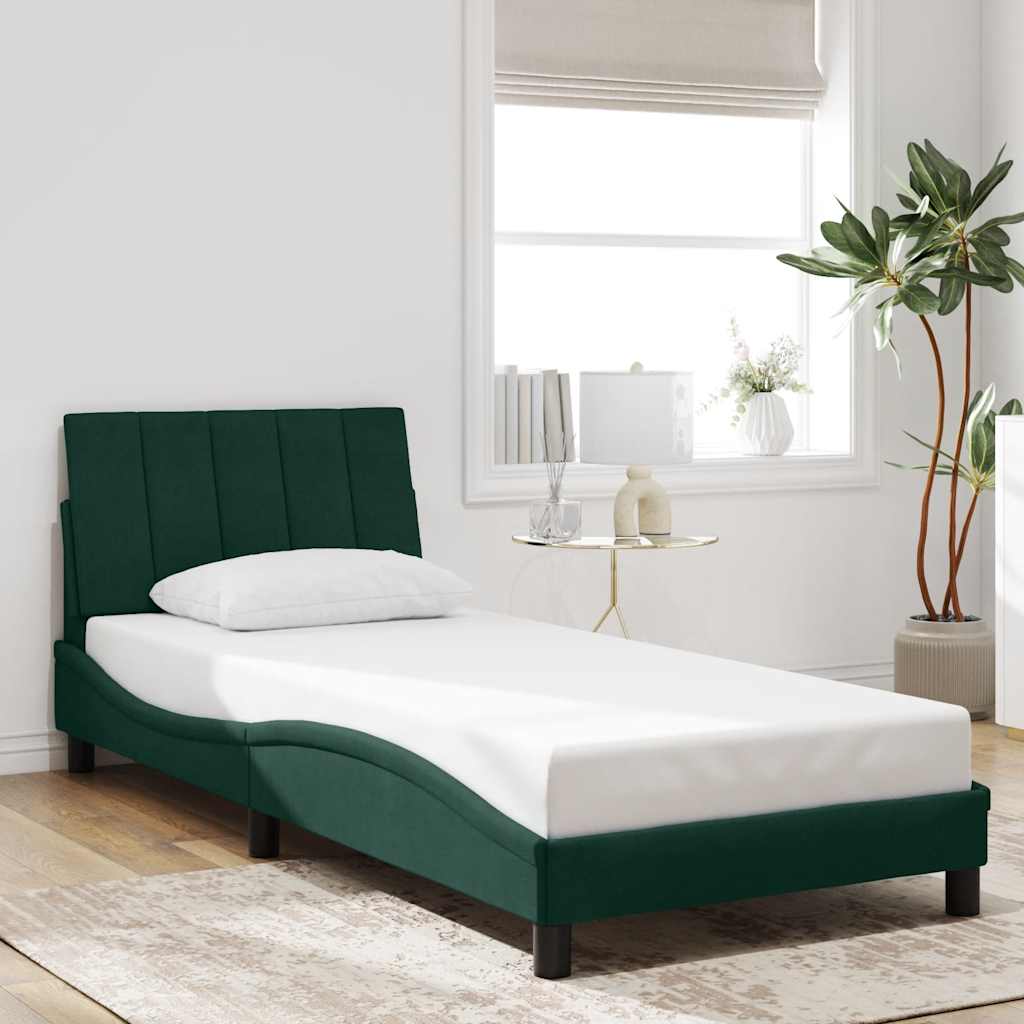 sengeramme med LED uden madras Hanko 90x190 cm velour mørkegrøn