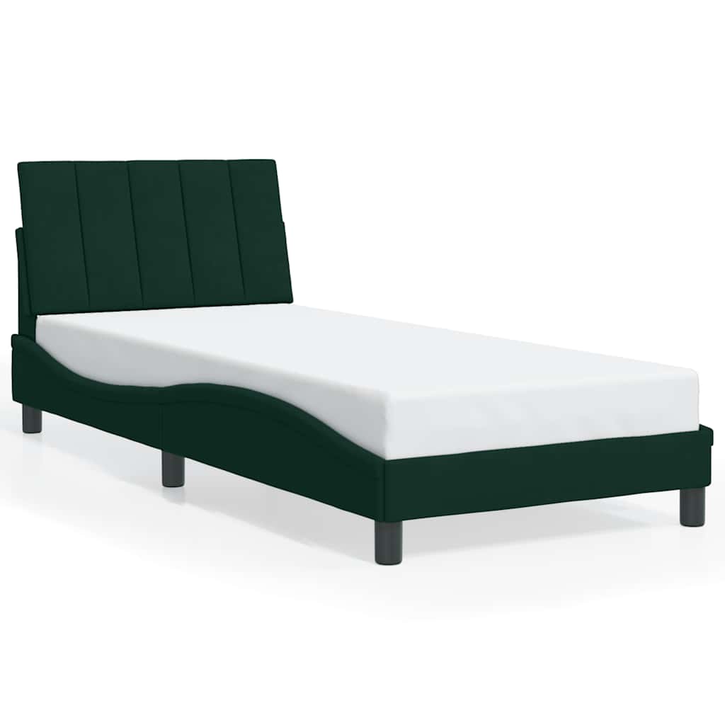 sengeramme med LED uden madras Hanko 90x190 cm velour mørkegrøn