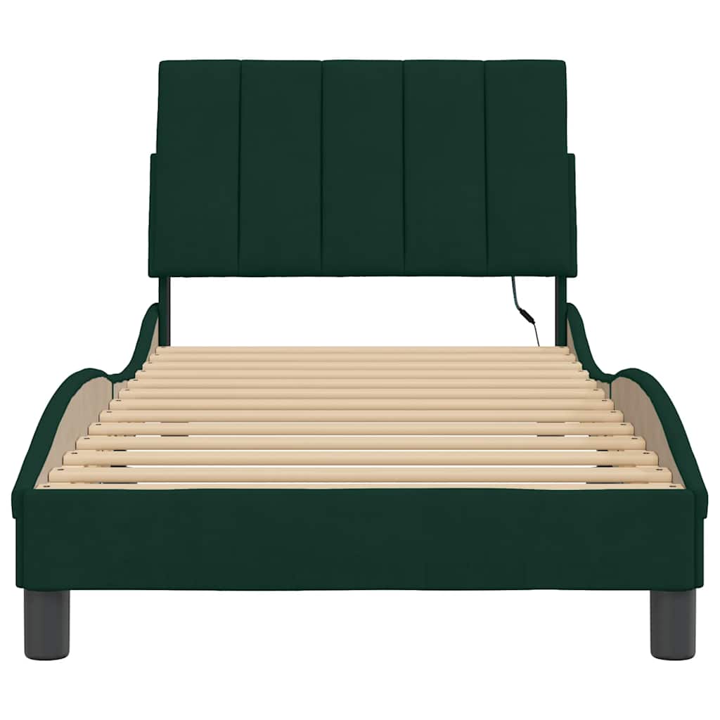 sengeramme med LED uden madras Hanko 90x190 cm velour mørkegrøn