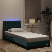sengeramme med LED uden madras Hanko 90x190 cm velour mørkegrøn