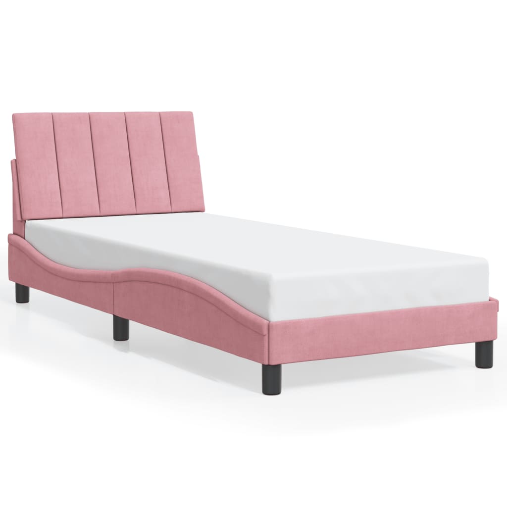 sengeramme med LED uden madras Hanko 90x190 cm velour pink