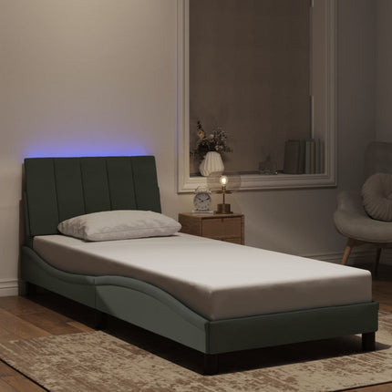 sengeramme med LED uden madras Hanko 90x200 cm velour lysegrå