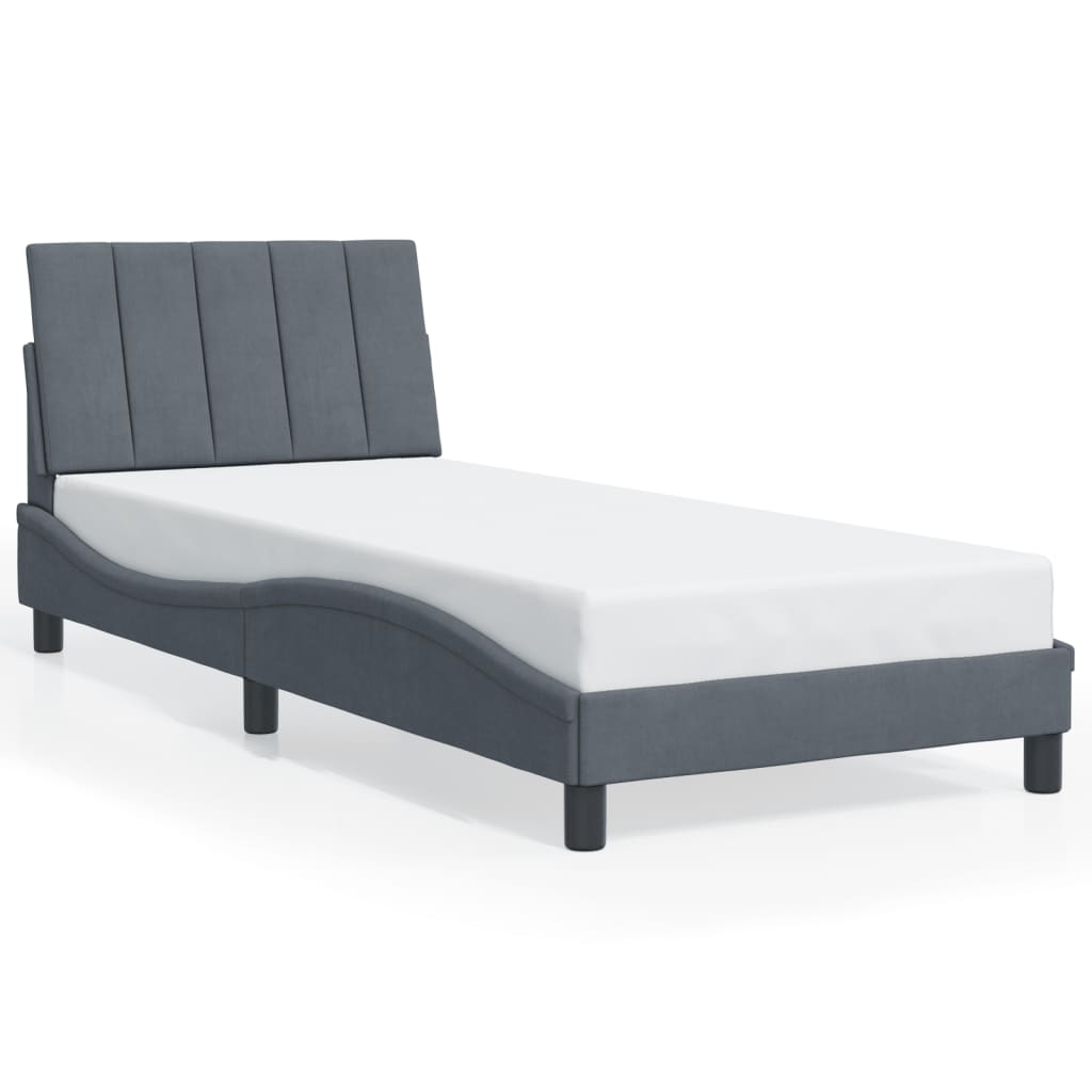 sengeramme med LED uden madras Hanko 90x200 cm velour mørkegrå