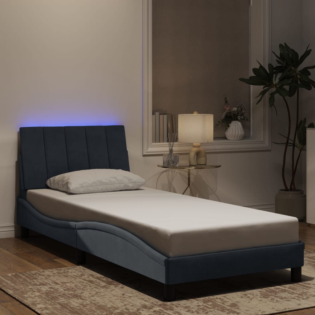 sengeramme med LED uden madras Hanko 90x200 cm velour mørkegrå