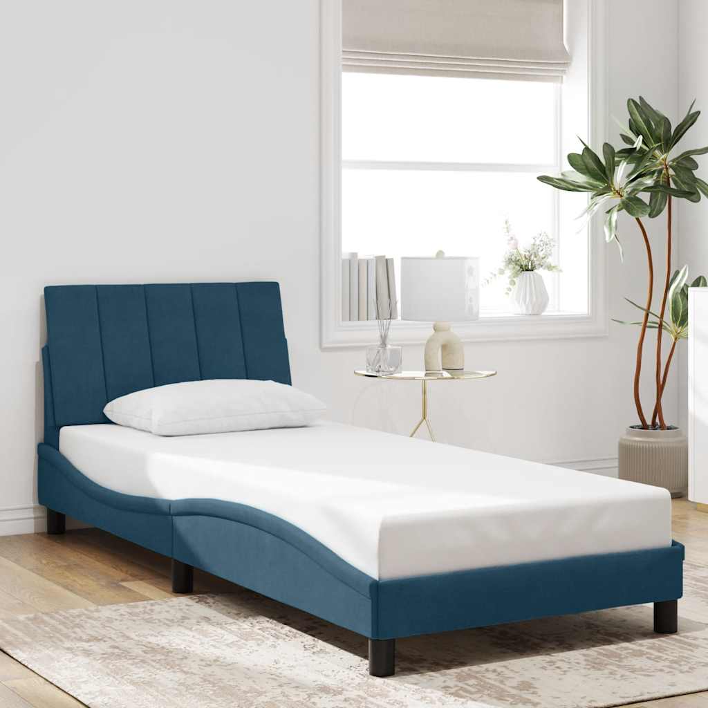 sengeramme med LED uden madras Hanko 90x200 cm velour blå