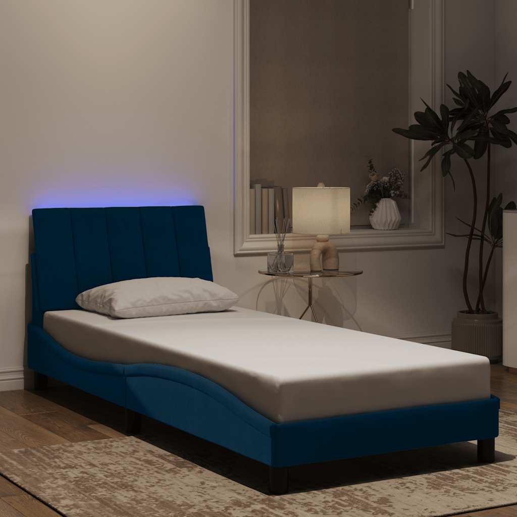 sengeramme med LED uden madras Hanko 90x200 cm velour blå