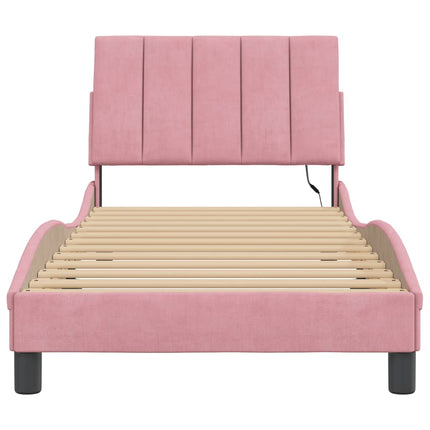 sengeramme med LED uden madras Hanko 90x200 cm velour pink
