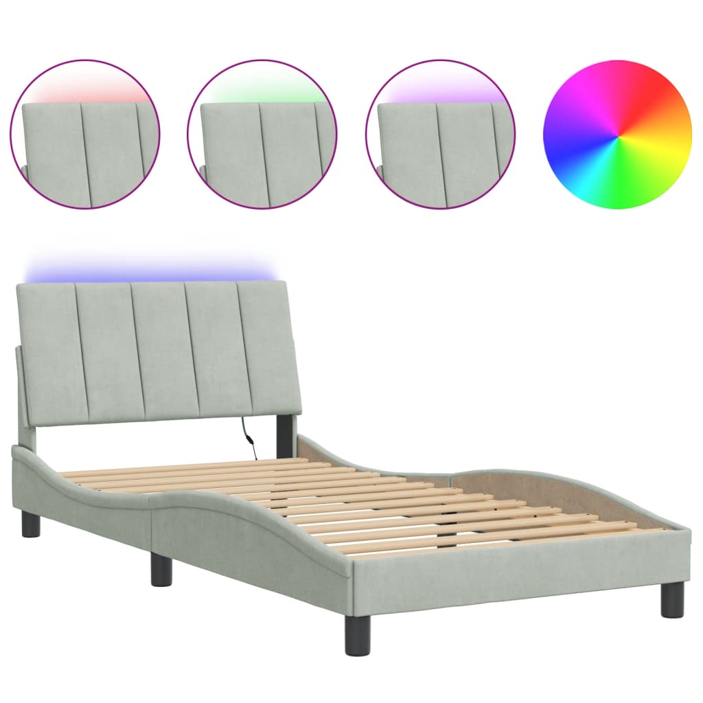 sengeramme med LED uden madras Hanko 100x200 cm velour lysegrå