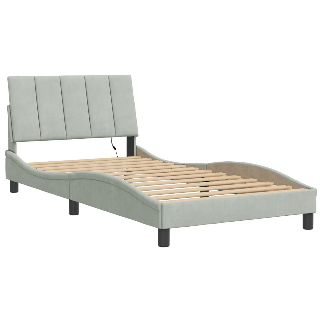 sengeramme med LED uden madras Hanko 100x200 cm velour lysegrå