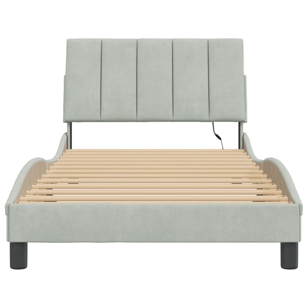 sengeramme med LED uden madras Hanko 100x200 cm velour lysegrå