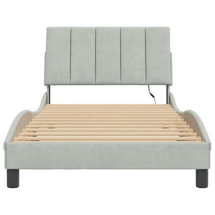 sengeramme med LED uden madras Hanko 100x200 cm velour lysegrå
