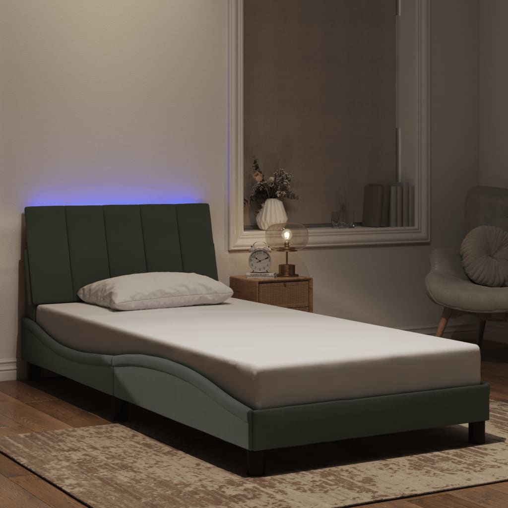 sengeramme med LED uden madras Hanko 100x200 cm velour lysegrå