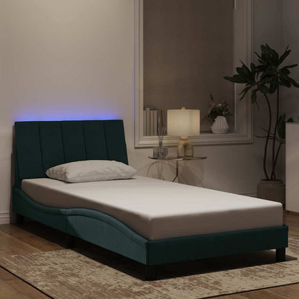 sengeramme med LED uden madras Hanko 100x200 cm velour mørkegrøn