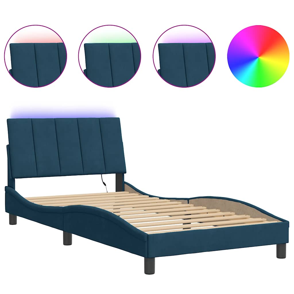 sengeramme med LED uden madras Hanko 100x200 cm velour blå