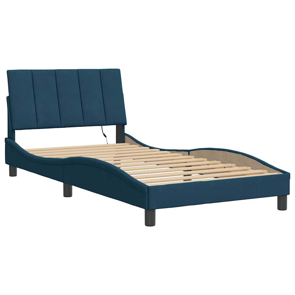 sengeramme med LED uden madras Hanko 100x200 cm velour blå