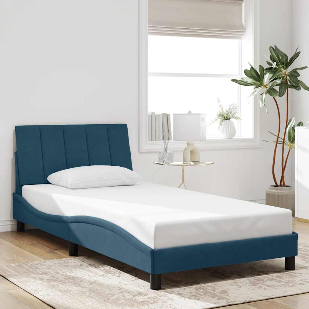 sengeramme med LED uden madras Hanko 100x200 cm velour blå